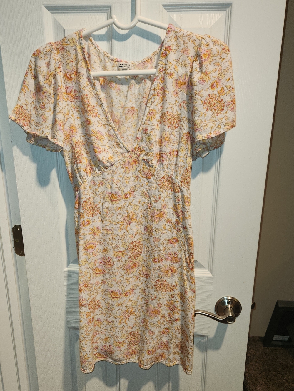 Billabong White Mini Dress with Pink and Yellow Floral Print